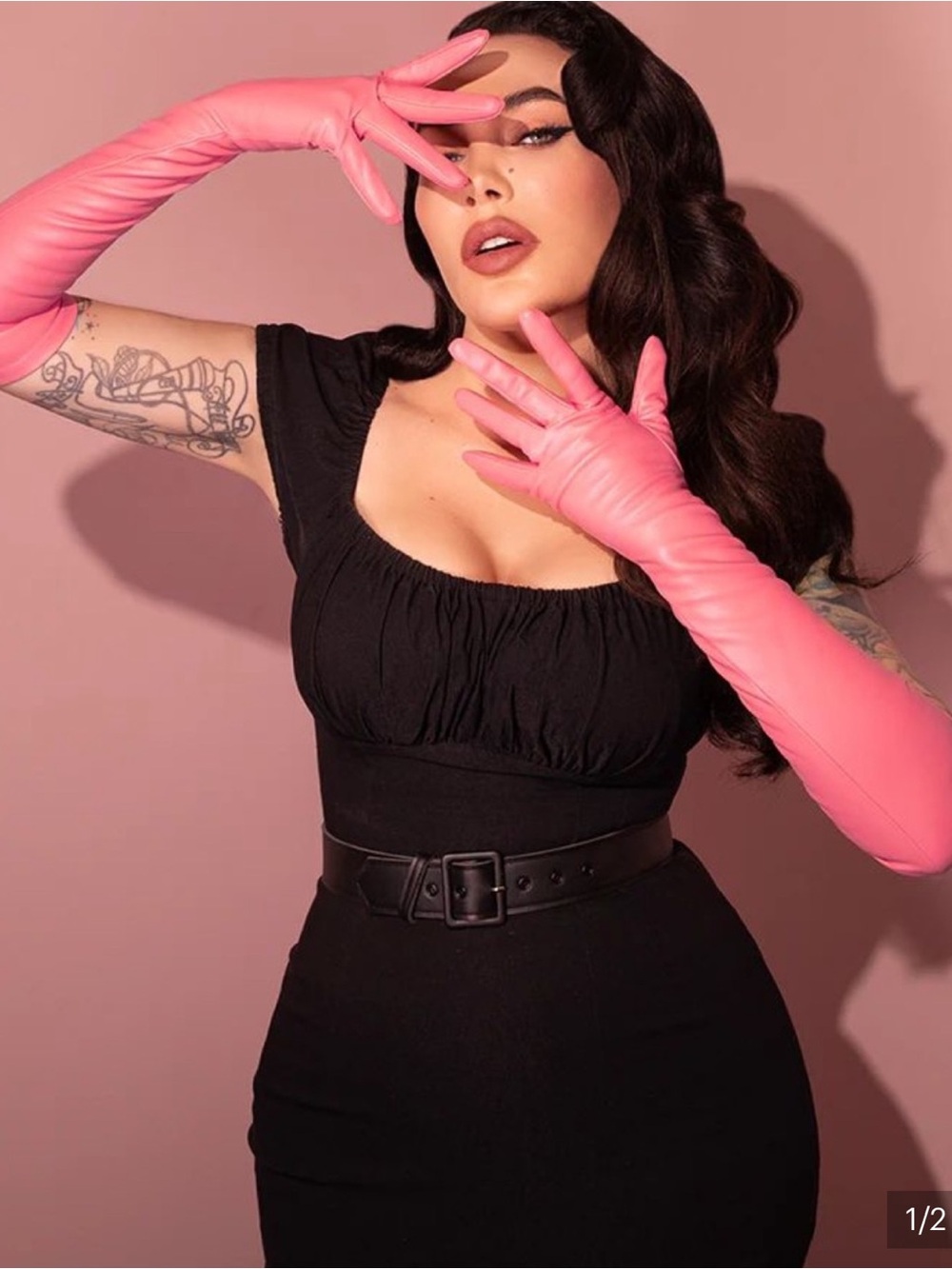 Vixen by Micheline Pitt Flamingo Pink Opera Gloves